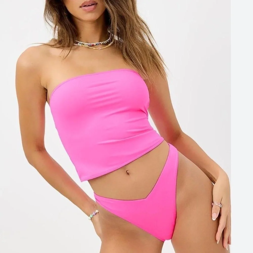 New! Frankies Bikinis Enzo Cheeky Bikini Bottom Bright Pink 31522